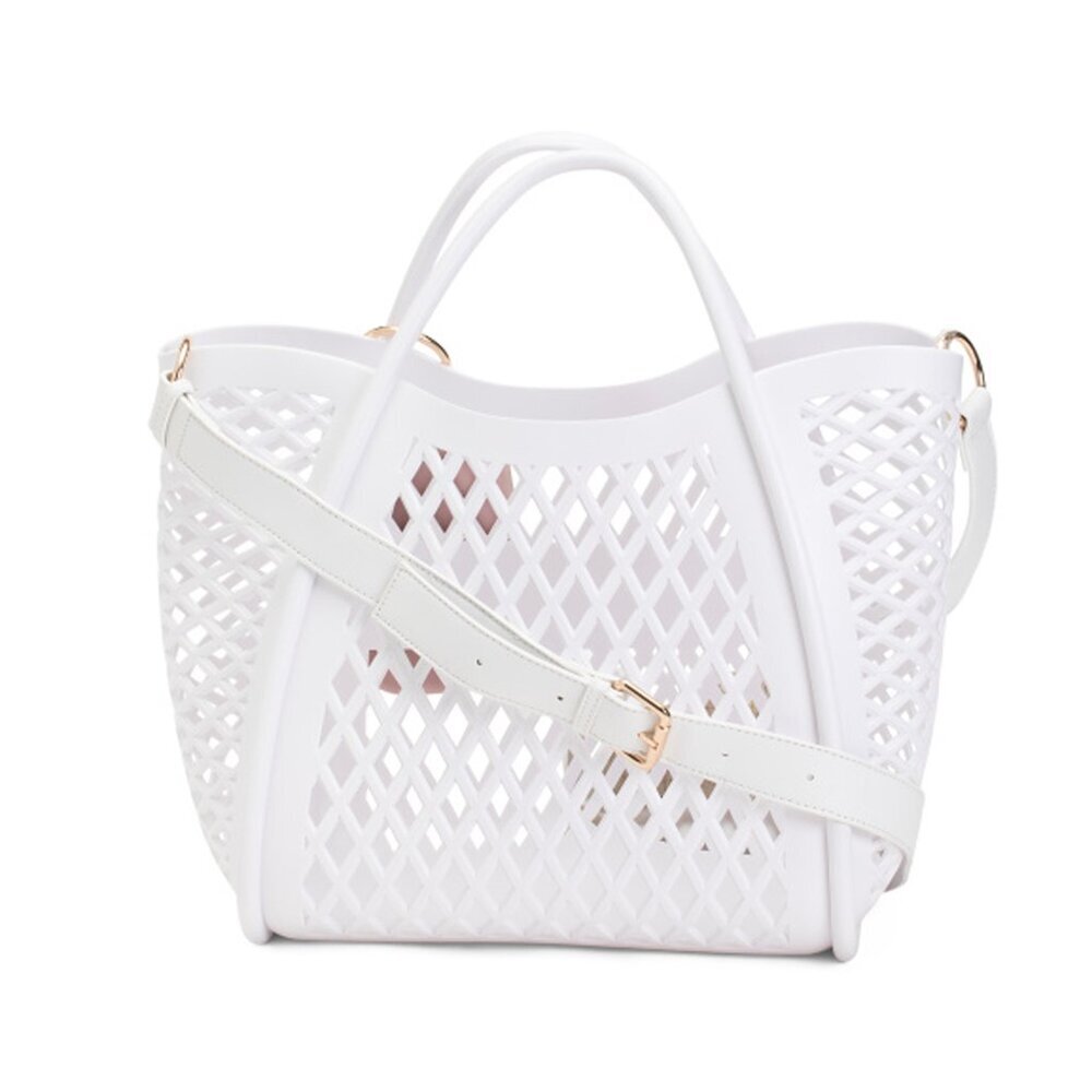 NWT Nanette Lepore Large White Leon Tote EVA Open Mesh with Removable Pouch